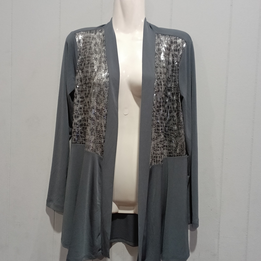 Susan Graver Blue Cardigan with Silver Details